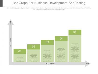 Five staged bar graph for business development and testing powerpoint slides