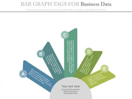 Five staged bar graph tags for business data powerpoint slides