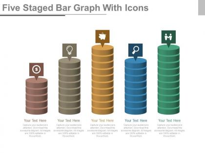 Five staged bar graph with icons powerpoint slides