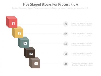 Five staged blocks for process flow powerpoint slides