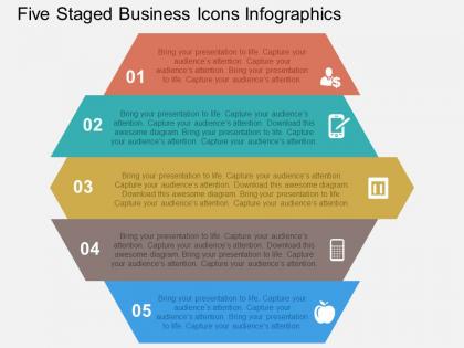 Five staged business icons infographics flat powerpoint design