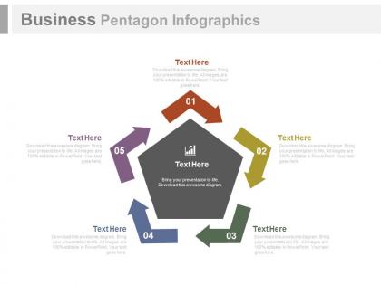 Five staged business pentagon infographics flat powerpoint design