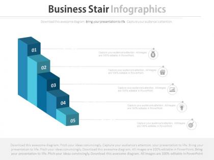 Five staged business stair infographics flat powerpoint design