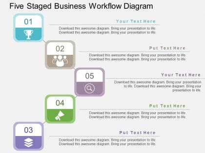Five staged business workflow diagram flat powerpoint design