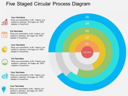 Five staged circular process diagram flat powerpoint design