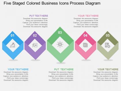 Five staged colored business icons process diagram flat powerpoint design