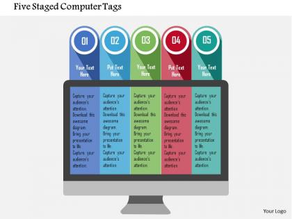 Five staged computer tags flat powerpoint design
