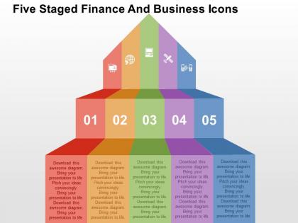 Five staged finance and business icons flat powerpoint design