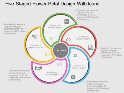 Five staged flower petal design with icons flat powerpoint design