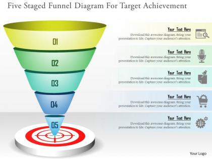 Five staged funnel diagram for target achievement powerpoint templates