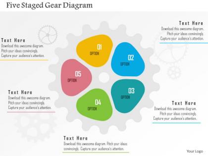Five staged gear diagram flat powerpoint design