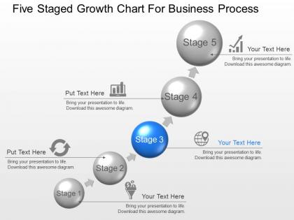 Five staged growth chart for business process powerpoint template slide