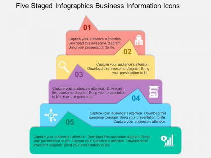Five staged infographics business information icons flat powerpoint design