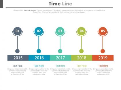 Five staged linear timeline for financial strategy powerpoint slides
