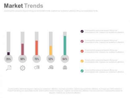 Five staged market trends and percentage chart powerpoint slides