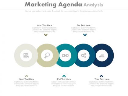 Five staged marketing agenda analysis diagram powerpoint slides