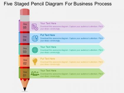 Five staged pencil diagram for business process flat powerpoint design