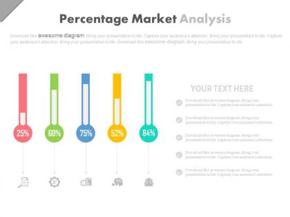 Five staged percentage market analysis powerpoint slides