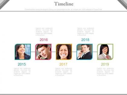 Five staged photo timeline chart for business powerpoint slides