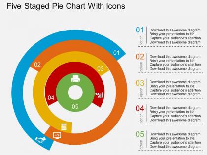Five staged pie chart with icons flat powerpoint design