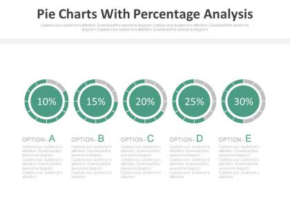 Five Staged Pie Charts With Percentage Analysis Powerpoint Slides