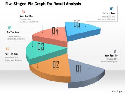 Five staged pie graph for resul analysis powerpoint template