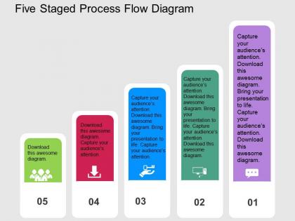 Five staged process flow diagram flat powerpoint design
