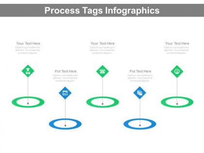 Five staged process tags infographics powerpoint slides