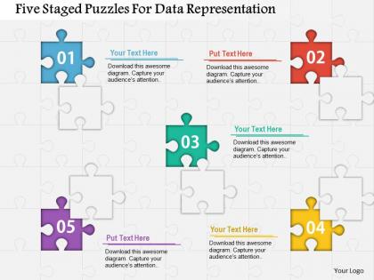 Five staged puzzles for data representation powerpoint template