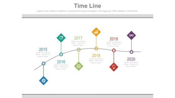 Five staged sequential timeline with tags powerpoint slides