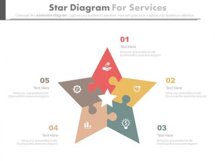 Five staged star diagram for our services flat powerpoint design