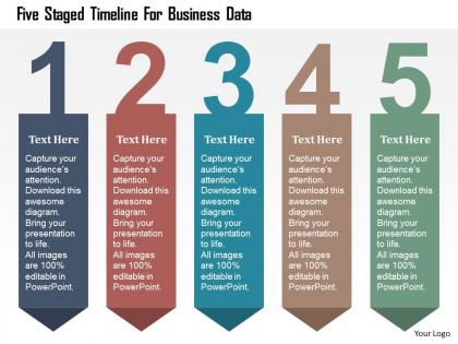 Five staged timeline for business data flat powerpoint design
