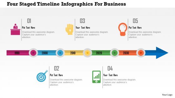 Five staged timeline infographics for business flat powerpoint design