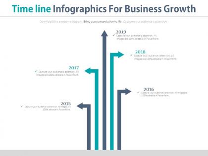 Five staged timeline infographics for business growth powerpoint slides