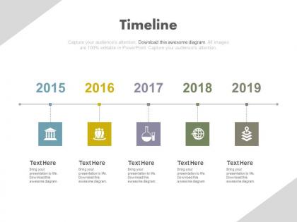 Five staged timeline year based analysis powerpoint slides