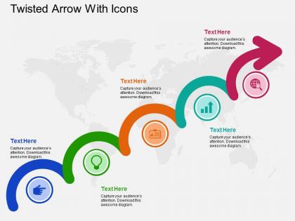 Five staged twisted arrow with icons ppt presentation slides