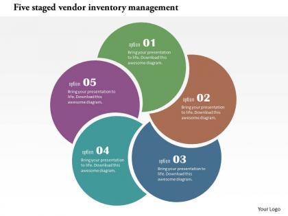 Five staged vendor inventory management flat powerpoint design
