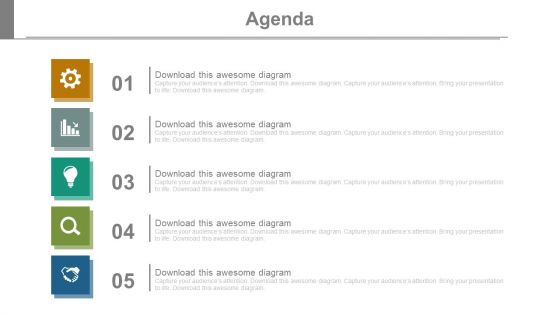Five staged vertical chart for sales agenda powerpoint slides