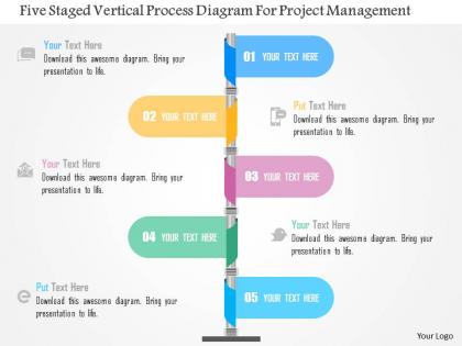 Five staged vertical process diagram for project management flat powerpoint design