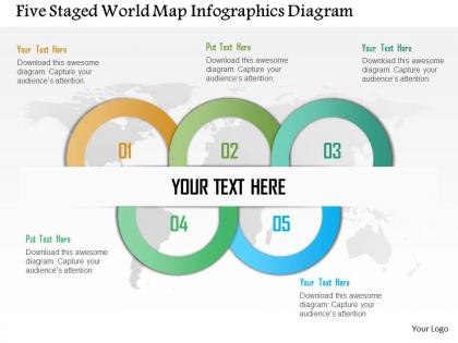 Five staged world map infographics diagram powerpoint template
