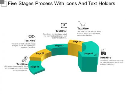 Five stages process with icons and text holders