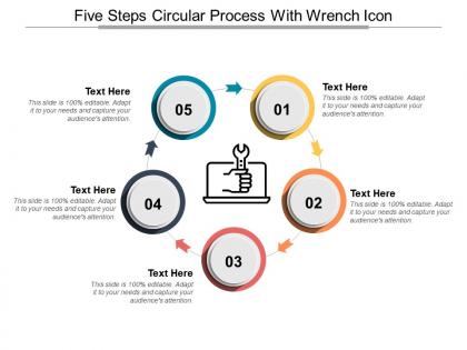 Five steps circular process with wrench icon