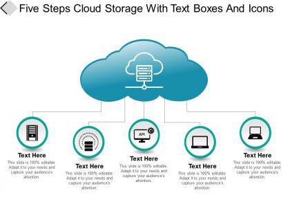 Five steps cloud storage with text boxes and icons