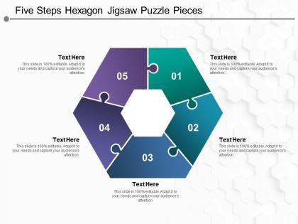 Five steps hexagon jigsaw puzzle pieces