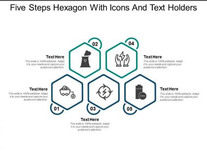 Five steps hexagon with icons and text holders