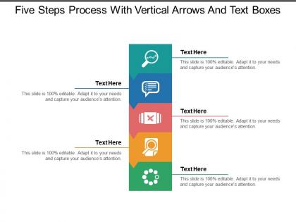 Five steps process with vertical arrows and text boxes