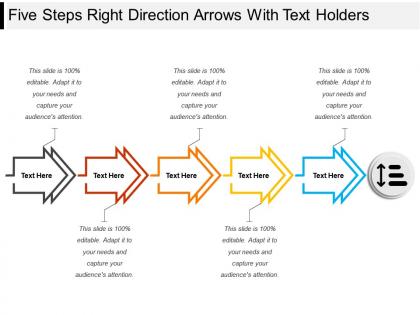 Five steps right direction arrows with text holders