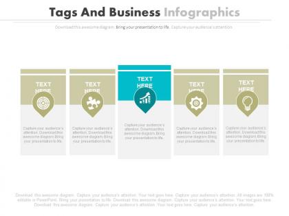 Five tags and icons business infographics powerpoint slides