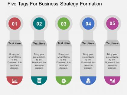 Five tags for business strategy formation flat powerpoint design