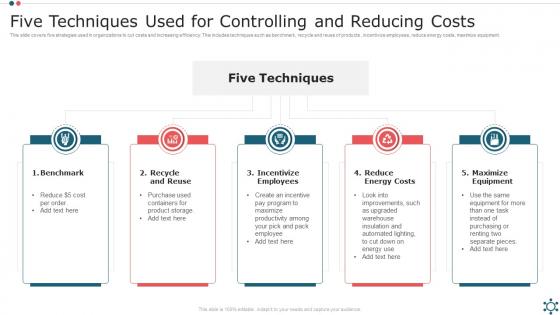 Five Techniques Used For Controlling And Reducing Costs